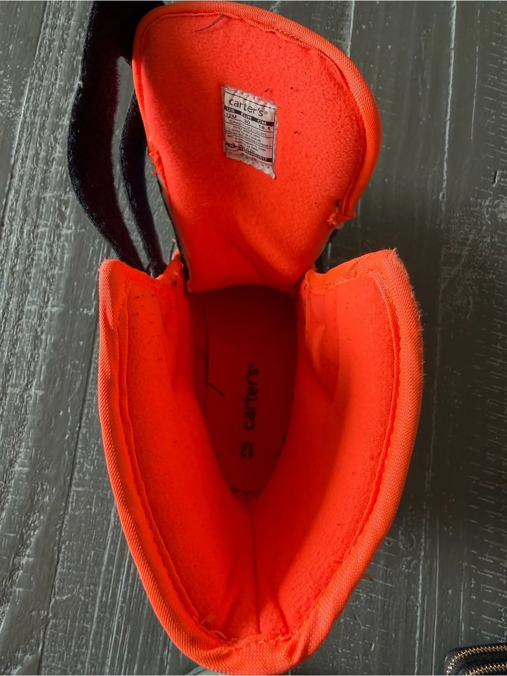 Carter's Navy Kids Snow Boots with Orange Trim and Dino Print